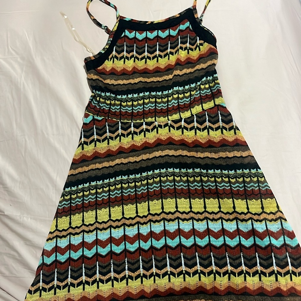 Spaghetti Strap Multicolor High Neck Mini Dress